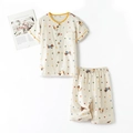 Kinder Schlafanzug-Set aus Baumwolle mit Cartoon-Hunden und bunten Punkten - 120cm / Beige Punktemuster Dackel Kurzarm Top Und Shorts(LZ3391)
