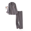 Pigiama a righe in cotone per coppie con maniche lunghe e pantaloni in grigio scuro - S / Righe Grigio Antracite (Uomo)