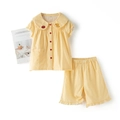 Ensemble pyjama enfant en coton à carreaux jaunes avec broderies de fruits mignons - 120 / Ensemble Short Manches Courtes / Ensemble Short Manches Courtes Vichy Jaune
