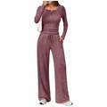 Women's lounge set with long-sleeve button top and wide-leg pants in heather purple - S / Top And Bottom / Rouge Red