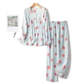 Set pigiama in cotone con stampa di pesche azzurro con dettagli in pizzo bianco - S / Blu