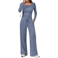 Women's 2-piece lounge set with long sleeve top and wide leg pants in greyish blue - S / Top And Bottom / Blue
