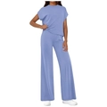 Women's casual lilac two-piece set featuring short sleeve top and wide-leg pants - S / Top And Bottom / Blue