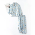 Kinder-Schlafanzug-Set aus Baumwolle in Hellblau mit süßem Welpen- und Toast-Print - 120cm / Blau Welpe Brot Langarm Top Und Hose(LZ3393)