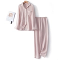 Pigiama in cotone pied de poule rosa con camicia con scollo a V e pantaloni lunghi - S / Plaid Rosa Donna