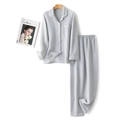 Pigiama spesso in cotone con motivo pied-de-poule, maniche lunghe e colletto a revers invernale - S / Top E Pantaloni / Donna Quadri Grigi