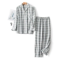 Pigiama minimalista in cotone a quadri con camicia a maniche lunghe per il relax a casa - M / Blu Uomo