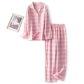 Pyjama en coton à carreaux roses et blancs avec chemise boutonnée et pantalon assorti - M / Plaid Rose Femme