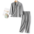 Kids and parents grey checkered cotton pajama set with button-down long sleeves - Boys Style / Light Heather Grey / 120
