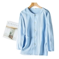 Light blue quilted patient care jacket with dot pattern and front button closure - L / Blue (Men Top)