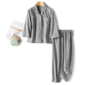 Kids and parents grey checkered cotton pajama set with long sleeves and button-down shirt - 120cm / Girls Style / Light Heather Grey