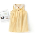 Abito a quadretti gialli per bambini in cotone con colletto in pizzo e ricamo - 120 / Camicia da Notte Senza Maniche / Camicia da Notte Senza Maniche Giallo Gingham