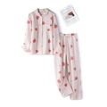 Pigiama in cotone trapuntato rosa da donna con stampa pesca e maniche lunghe - M / Pesca Rosa