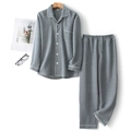 Set pigiama blu e bianco pied-de-poule in spesso cotone traspirante di lusso - S / Blu Navy da Uomo