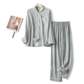 Conjunto de pijama de algodón gris con top de manga larga y pantalón de cintura elástica - S / Gris Jaspeado de Mujer