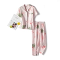 Pink cotton girls' pajama set with flamingo and palm leaf prints in a two-piece style - Pink Short Sleeve Full Length Set / 130