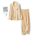 Dames pyjamaset van katoen met geel ruitjespatroon en schattig geborduurde watermeloen - S / Top en broek / Gele Gingham Watermeloen