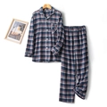 Pyjama classique en coton à carreaux bleu et bordeaux pour couples avec boutons - M / Carreaux Marine Homme