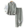 Light grey quilted pajama set for couples featuring long sleeves and diamond texture fabric - M / Top And Bottom / Men's Gray