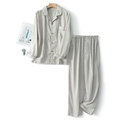 Japanese style grey checkered cotton pajama set for couples with long sleeves and pants - S / Men Long Sleeve Long Pants Grey Gingham