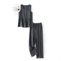 Pigiama in cotone crepe a quadretti blu con top senza maniche e pantaloni dritti - S / Top Senza Maniche Blu Marino E Pantaloni