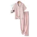 Short-sleeve pink checkered double gauze cotton pajama set for women in minimalist style - S / Women's Pink Plaid Short Sleeves and Pants