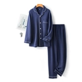Herren Pyjama-Set in Dunkelblau mit Rautensteppung und weißer Paspelierung am Revers - S / Marine Herren