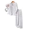 Set pigiama da donna in cotone con stampa a dente di leone e pizzo elegante - S / Blu