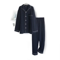 Dunkelblauer Pyjama-Set aus Baumwolle für Paare mit weißer Paspelierung und M-Größe - M / Marineblau