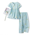 Pigiama da donna in cotone azzurro con stampa a nuvole e maniche corte - M / Riccio Blu (LZ1349)