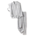 Men's grey and white checkered cotton pajama set with long-sleeve top and trousers - Grey Large Plaid