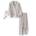 Pink checkered double-layer cotton pajama set for kids with long sleeves and pants - 120 / Girls Pink Gray Plaid Long Sleeve Pajamas