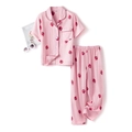 Pink cotton pajama set for women featuring cute strawberry prints and short sleeve top - 110 / Pink Strawberry Short Sleeve
