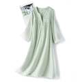 Light green cotton gauze sleepwear for women featuring V-neck and lace trim detail - S / Hemp Light Green