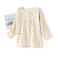 Warme katoenen flanellen verpleegshirt voor dames met gele bloemenprint en knoopsluiting - M / Klittenband Beige Bloemen Top