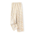 Gebroken witte katoenen patiëntenzorgbroek met gele bloemenprint en elastische taille - M / Klittenband Beige Bloemen Broek