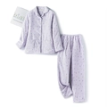 Purple floral thick cotton thermal pajamas set with long sleeves and button-down front - Purple Floral Striped (Women)