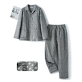 Dicker dreilagiger Baumwoll-Thermo-Pyjama in Dunkelgrau mit geometrischem Muster - M / Grau Geometrisch (Herren)