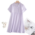 Mädchen Nachthemd aus lila Gingham-Baumwolle mit feiner Spitze und Rüschenbesatz - 110 / Lila