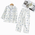 Boys cotton pajamas set with cute blue and yellow excavator prints and button-down collar - 110 / White Long Sleeve Set