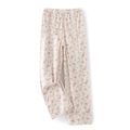 Women's cotton flannel nursing pants in beige with pink floral print and elastic waist - Velcro Women's Purple Pink Floral Pants