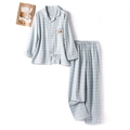 Pyjama à carreaux en coton à manches longues avec broderie d'écureuil et col à revers - Homme Bleu Brume Broderie Écureuil