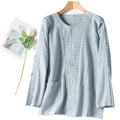 Blue gingham flannel patient care shirt with long sleeves and front button closure - Men's Gray Gingham Top