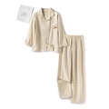 Pyjama en coton crème à carreaux avec broderie écureuil, manches longues et pantalon - Homme Beige Clair Broderie Écureuil