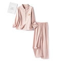 Pyjama en coton à carreaux roses avec broderie écureuil mignonne et manches longues - Femme Rose Doux Broderie Écureuil