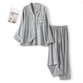 Blue and white plaid cotton pajama set for couples featuring cute bear embroidery detail - S / Classic Style - Men - Blue & White Plaid