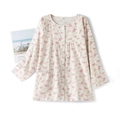 Women's brushed cotton long-sleeved floral pajama top in beige with button closure - Velcro Women's Purple Pink Floral Top