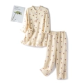 Gewatteerde warme katoenen huiskleding set met gele ruit en schattige berenprint voor kind - 130 / Cheese Yellow Set