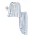 Dreilagiges gestepptes Loungewear-Set in Hellblau mit Karomuster und Rundhalsausschnitt - S / Aqua