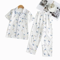 Boys short sleeve cotton pajama set with excavator print and elastic waist trousers - 110 / White Short Sleeve Set